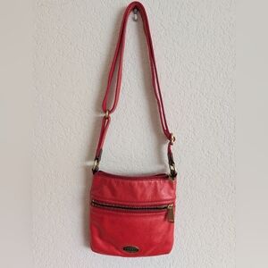 Fossil Red Soft Leather Explorer Crossbody Bag